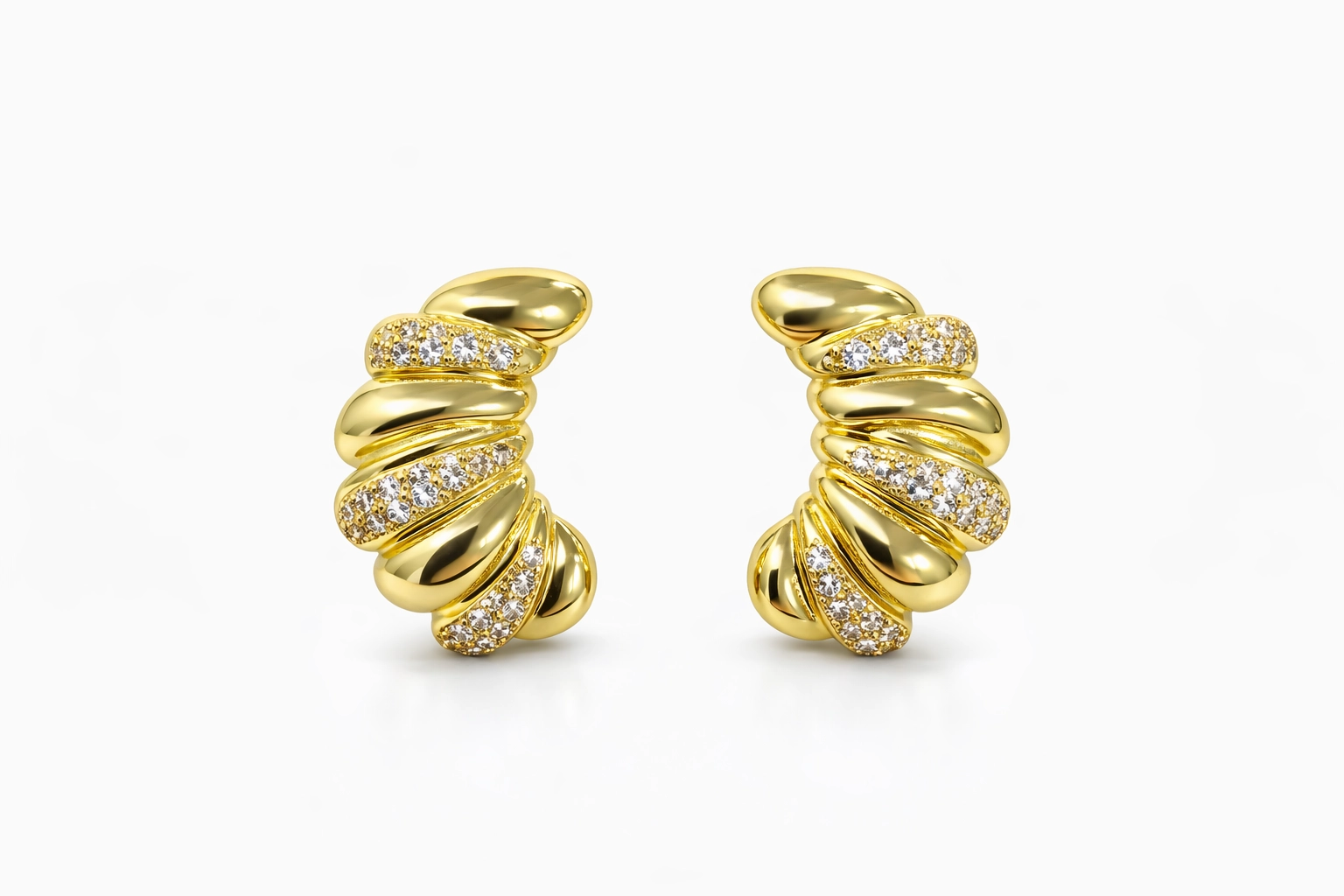 Gold Kaplama Taşlı Spiral Küpe