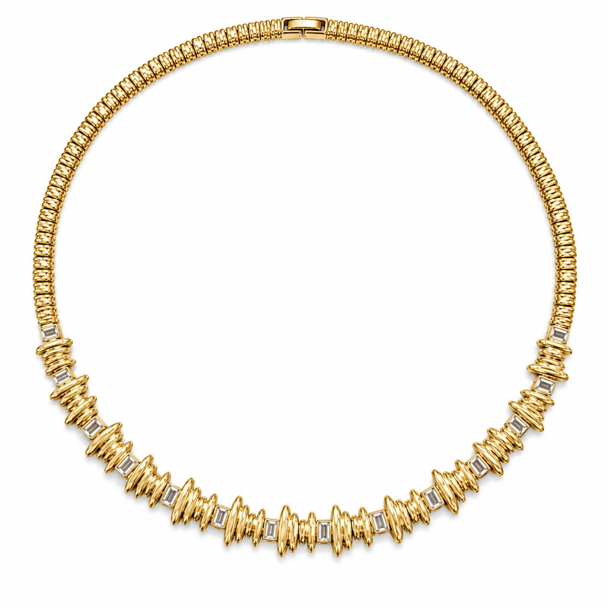 14 K GOLD KAPLAMA RENGİ BAGET TAŞLI TASARIM KOLYE