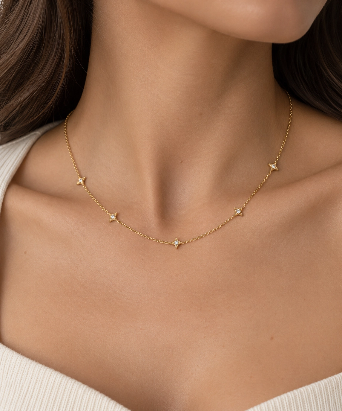 14 K GOLD RENGİ TAŞLI YILDIZ KOLYE