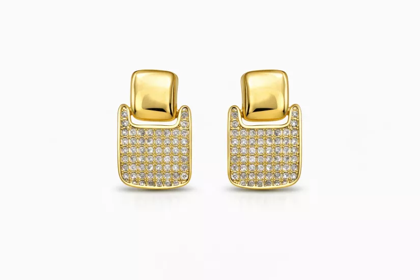 Aura Grid Gold Taşlı Küpe | SO GOOD