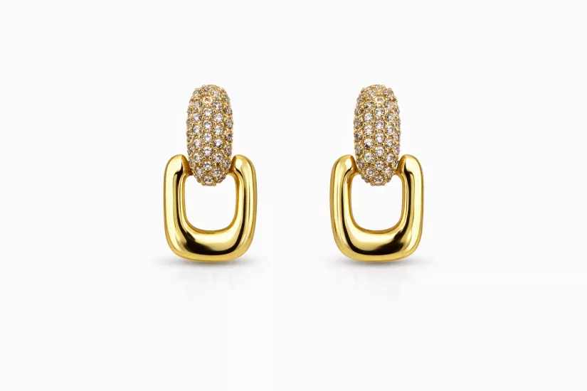 Aura Link Gold Kaplama Taşlı Küpe