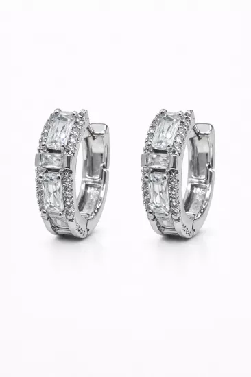 Baget Taşlı Kare Halka Küpe | Zirkon Işıltısı – SO GOOD