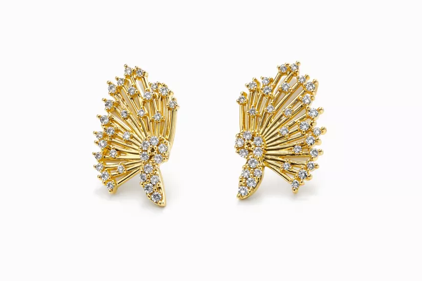 14 K Gold Kaplama Renginde Taşlı Kelebek Küpe | SO GOOD