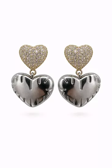 Kalp Detaylı Çift Renk Taşlı Premium Küpe | SO GOOD