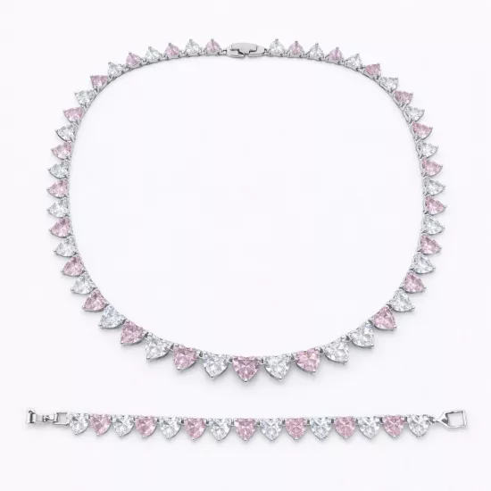 Pembe Beyaz Kalp Kesim Taşlı Kolye Bileklik Seti | SO GOOD