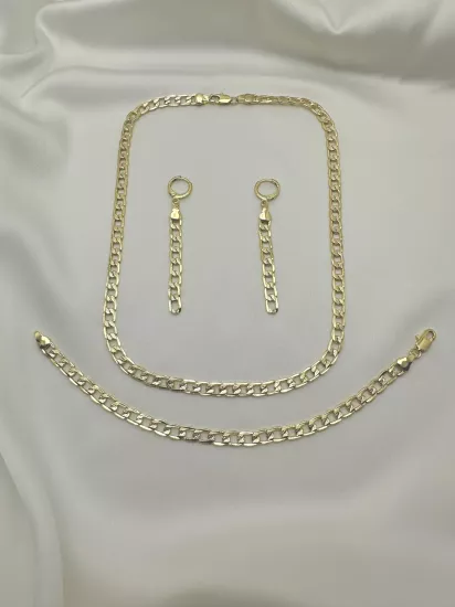 DESENLİ İNCE ZİNCİR SET 14 K GOLD RENGİNDE KOLYE KÜPE BİLEKLİK SET