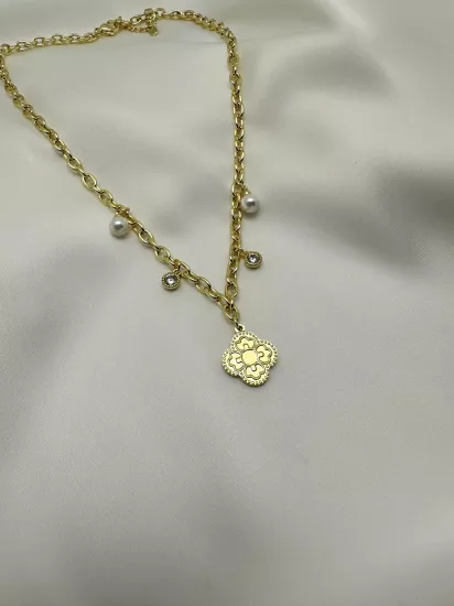 YONCA İNCİLİ KOLYE 14 K GOLD RENGİ