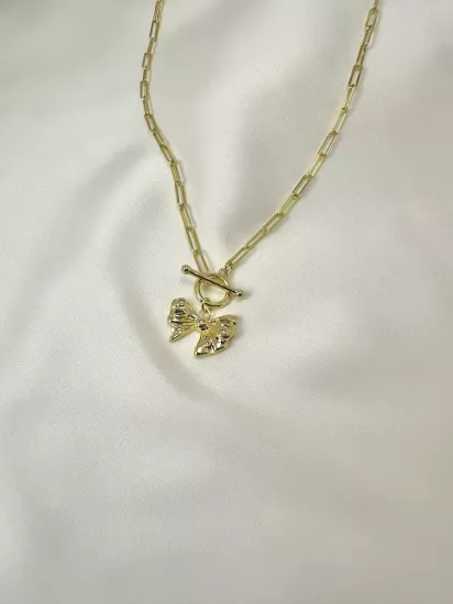 KURDELE TAŞLI 14 K GOLD KOLYE