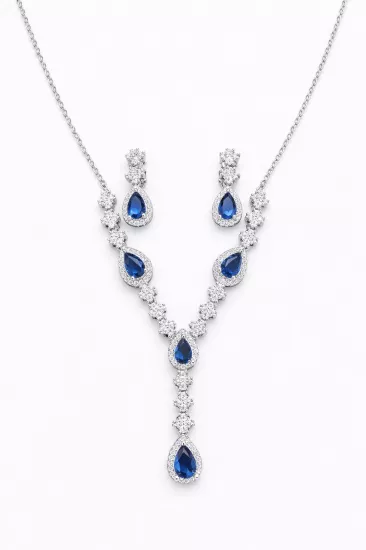 Safir Damla Taşlı Kolye Küpe Seti | SO GOOD