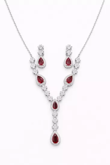 Yakut Damla Taşlı Kolye Küpe Seti | SO GOOD